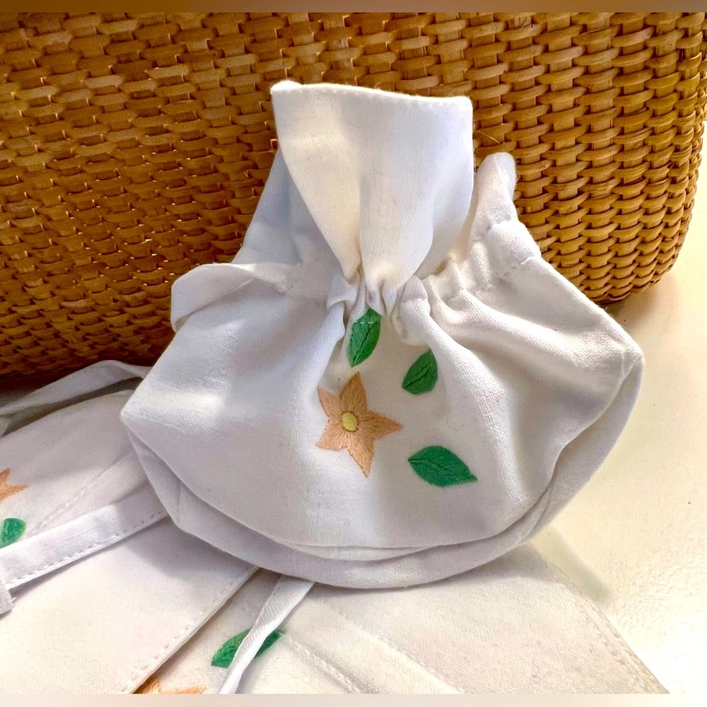 D. Porthault Small Embroidered Cotton Drawstring Gift Bag (5 available)